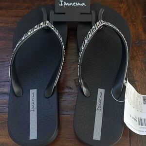 Ipanema Black Women's Patterned Strap Flip Flop Sandals